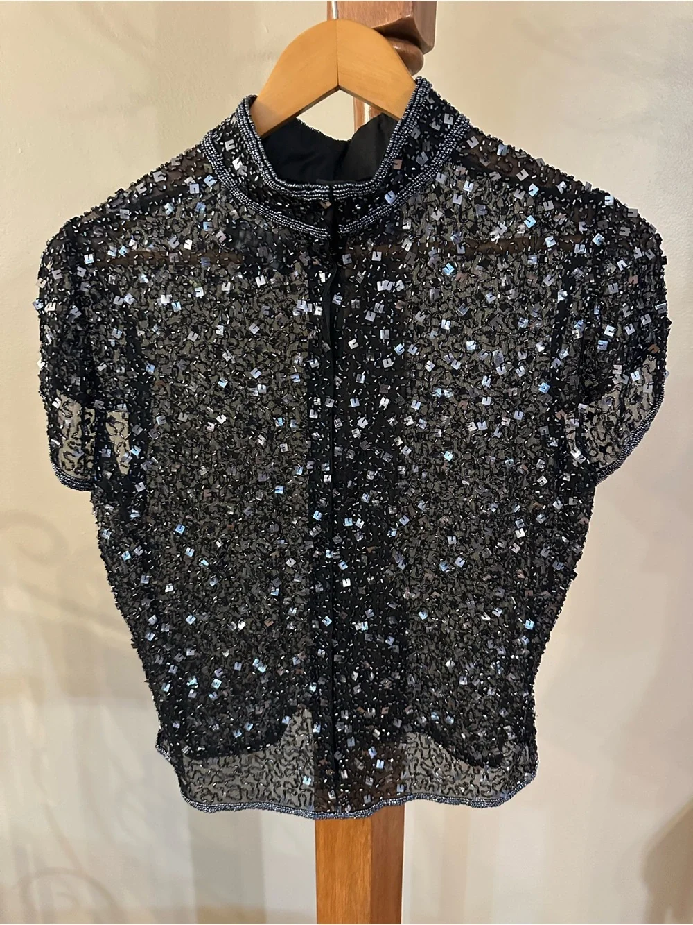 Adrianna Papell Black Sequin Mock Neck Top